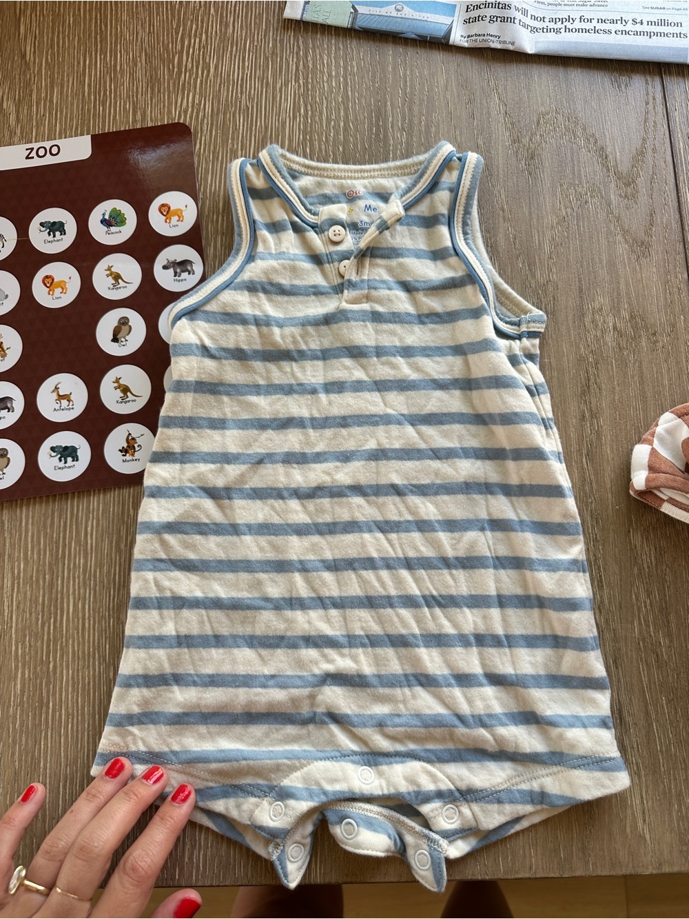 Striped Sleeveless Baby Romper in Light Blue & White